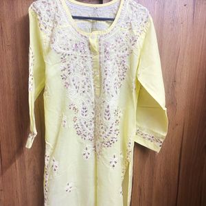 Beautiful Yellow Cotton Chikankari Kurta