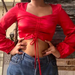 Red Satin Fancy Crop Top