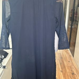 Anouk Navy Blue Kurta With Chikankari Print