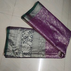 (New) Purple And Green Colour Pink Border Saree Wi