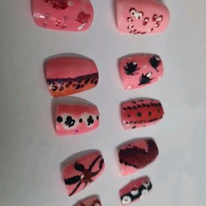 Pink Colour Artificial Nails Is Available.