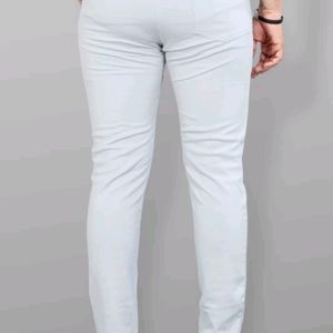 Men Slim Fit Grey Lycra Blend Trousers