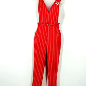 Red Stripes Printed Jumpsuit (Women)