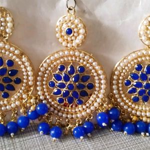 Navy Blue Women Earring And Maang Tikka Set