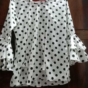 White Beautiful Top With Black Dots