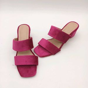 Magenta Velvet Block Heels 2 Inches.