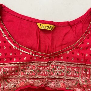 Aurelia Pink And Golden Straight Kurta - Medium