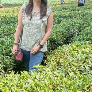 Sea Green Floral Ruffled Top