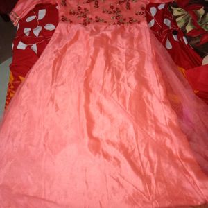 Peach Like Coral handworked Long  Anarkali Suit