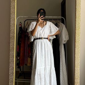 Cotton White Schiffli Tiered Maxi Dress 🤍