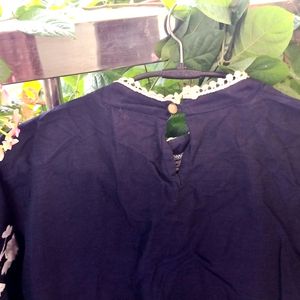 Navy Blue Top With Beautiful Flower Hand Embroider