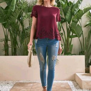 Burgundy/Wine Colour Laser Cut Top