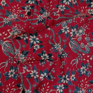 Red Floral Prinrlted Cotton Satin Fabric