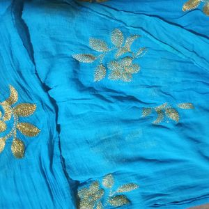 2 Work Dupatta Blue And Light Golden