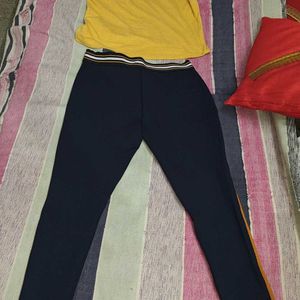 Women's Yellow Tee and Navy Blue Pant