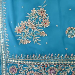 Blue Pure Hand Work Saree