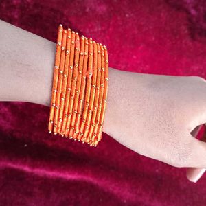 Orange Thread Wirk Bangles With Gold Bangle