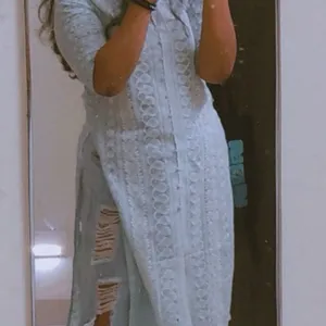 Light blue Kurti With White Chikankari Work