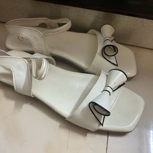 Cute White Bow Flat Sandal