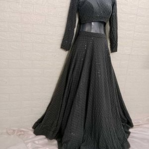 Thread Work Grey Lehengacholi Set