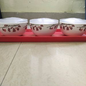 3 Pc Bowl With Tray Set