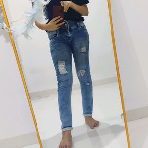 High Waist Wrecked Denim Jeans For Women Girls