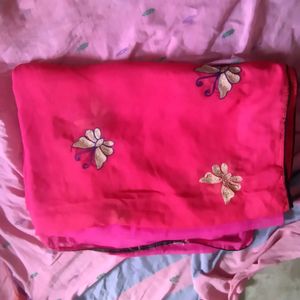 Pink Saree With Butterflies Design