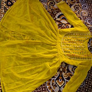 Yellow Attractive Embroidery Kurta With Sharara