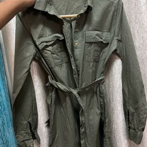 H&M 100% Cotton Olive Green Shirt Dress