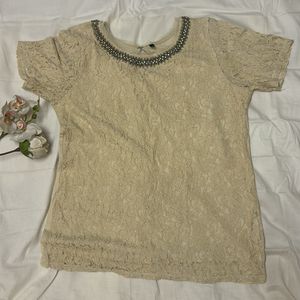 Korean Beige Sparkly Net Top