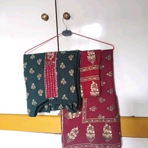 Dark Green & Maroon Kurta Set