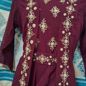 Mehroon Jacket Festive Gown