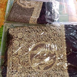 Heavy Embroidery Bridal Saree With Plastic Box