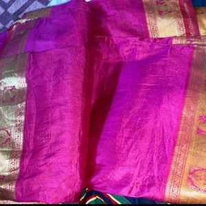 Magenta Saree With Golden  Border