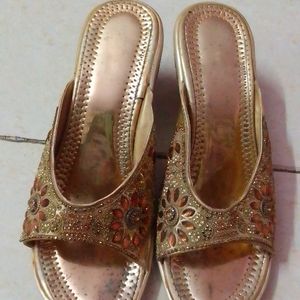 Golden Heels With Diamond Work