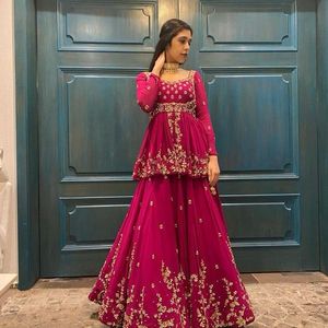 Hot Pink Designer Georgette Paplum Lehenga