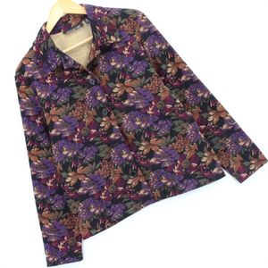 Vintage Women's Jacket Dark Purples Floral Print