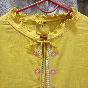 Mustard Embroidery Kurta