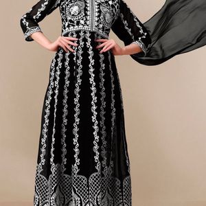 Black Lucknowi Chikankari Anarkali Kurta