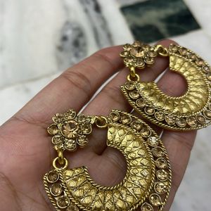 Stone Studded Golden Earrings