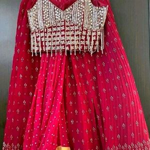 🔥Diwali Offer Hot Pink Mirror Work Lahenga🔥