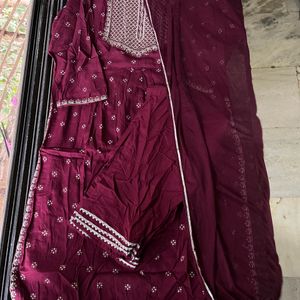 Maroon festive kurta pant dupatta set