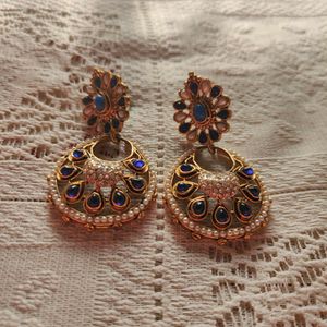 Blue And Golden Traditional Drop Earrings (Women)