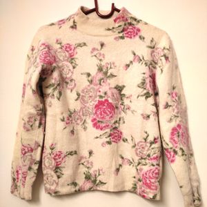 Korean Angora Flower Printed Pullover