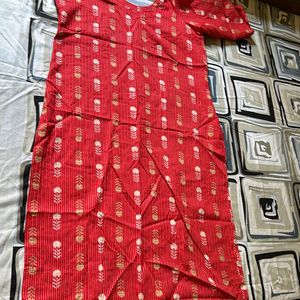 STRAIGHT PURE COTTON KURTA RED NEW