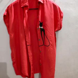 Red Colour Shirt With Cat