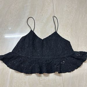 Cute Black Paplum Frill Cami Top