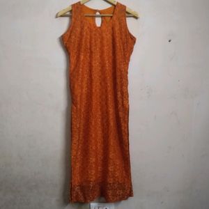 Orange Net Kurta