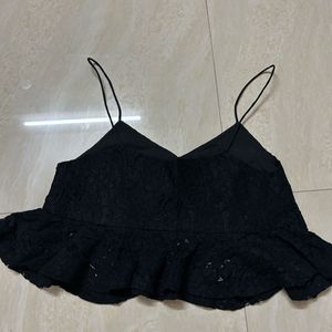 Cute Black Paplum Frill Cami Top