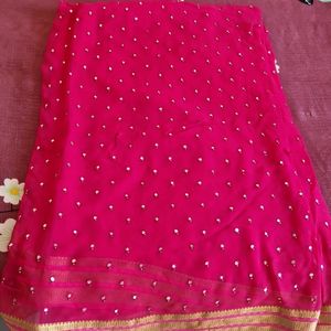 Dark Pink Real Mirror Heavh Georgette Saree